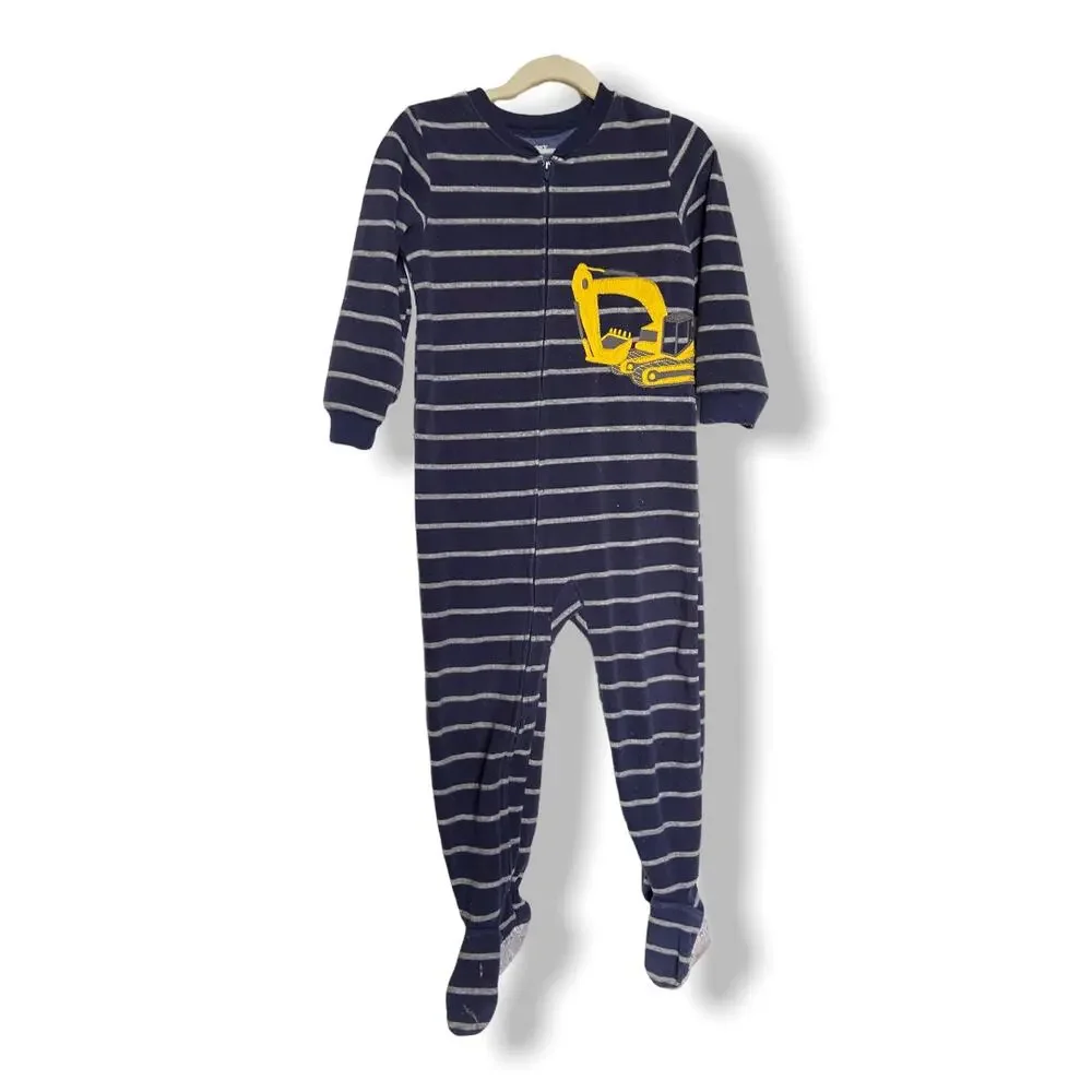 Carter's Boys Sleeper Size 4 Navy Blue Gray Excavator Construction Zipper Fleece